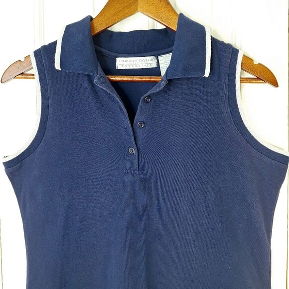 Carolyn Taylor Navy Blue Sleeveless Mini Polo Tennis Dress Vintage Retro Sz S - Picture 3 of 11